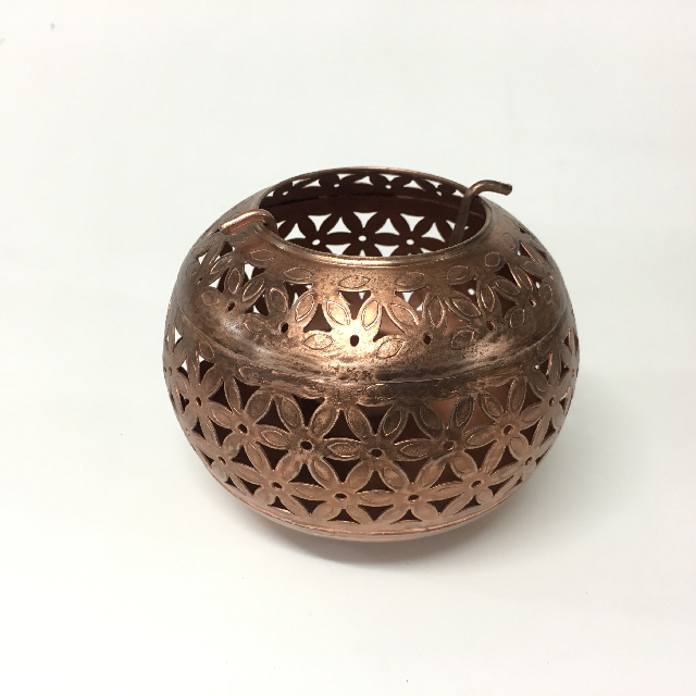 CANDLE HOLDER, Indian Antique Copper Round 12cm Dia